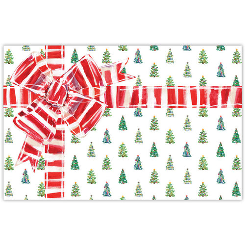 Lauren Dunn Christmas Tree Pattern with Red and White Bow Placemats