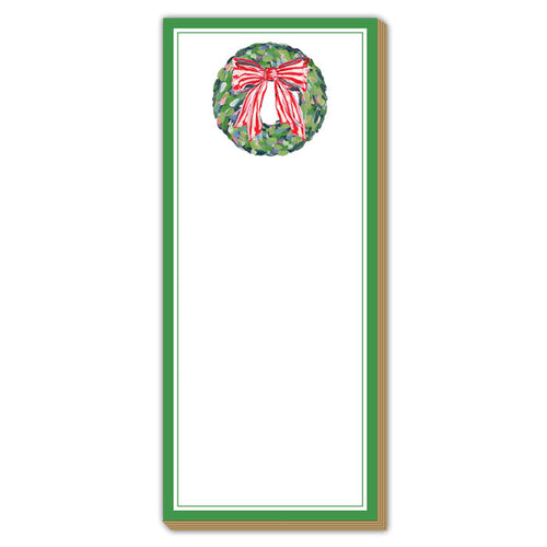 Lauren Dunn Green Wreath with Red Bow Solid Green Border Luxe Skinny Pad