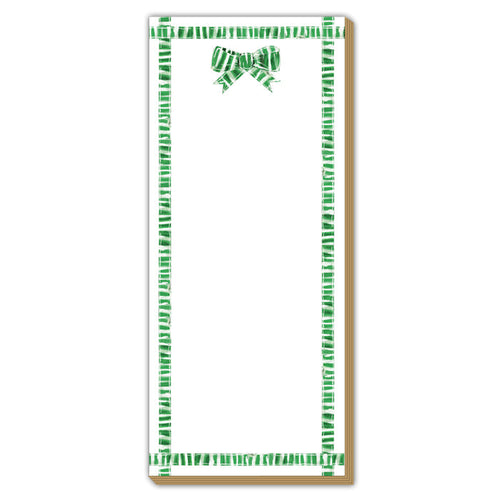 Lauren Dunn Ribbon Border Green and White Striped Bow Luxe Skinny Pad