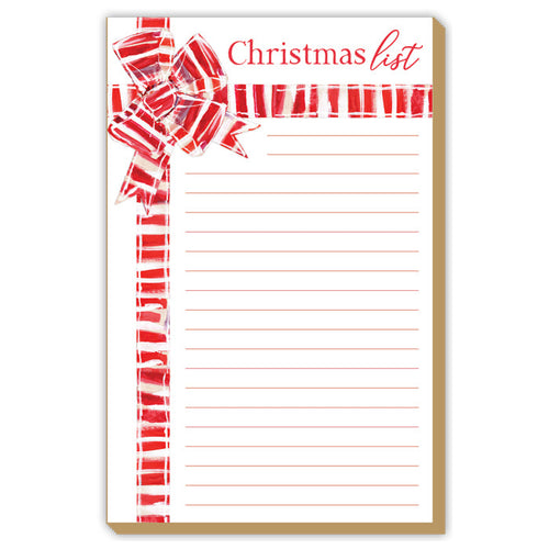 Lauren Dunn Christmas List Red and White Striped Bow Luxe Large Notepad