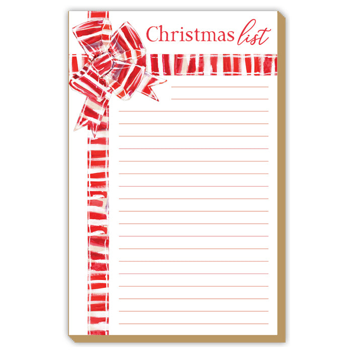 Lauren Dunn Christmas List Red and White Striped Bow Luxe Large Notepad