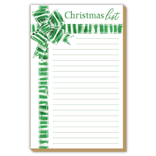 Lauren Dunn Christmas List Green White Striped Bow Luxe Large Notepad