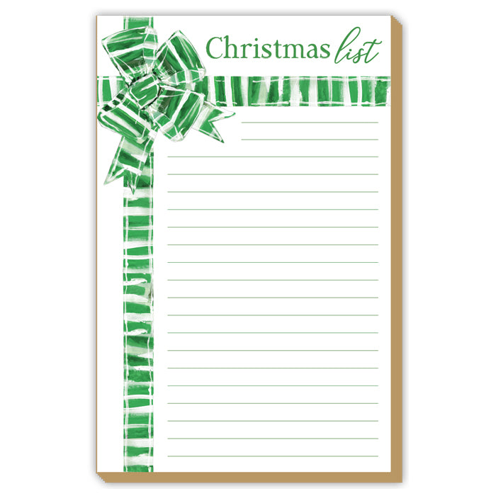 Lauren Dunn Christmas List Green White Striped Bow Luxe Large Notepad