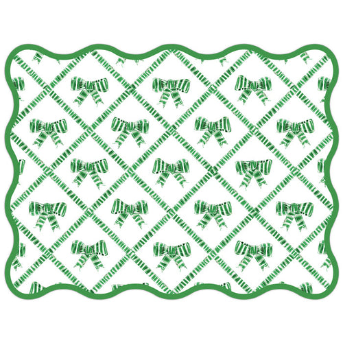 Lauren Dunn Green and White Striped Bow Trellis Posh Die-Cut Placemats