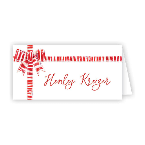 Lauren Dunn Red and White Striped Bow Place Cards
