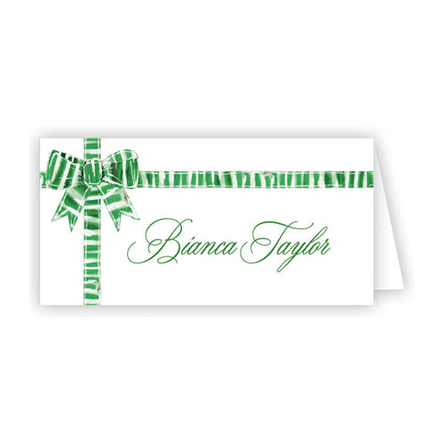 Lauren Dunn Green and White Striped Bow Place Cards