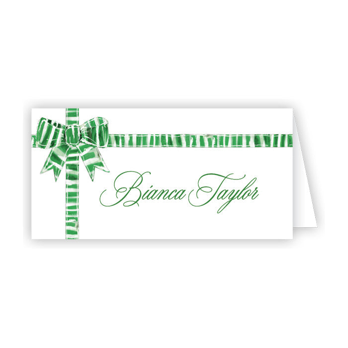 Lauren Dunn Green and White Striped Bow Place Cards
