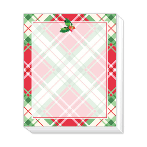 Lauren Dunn Bright Red and Green Christmas Plaid with Holly Stack Pad