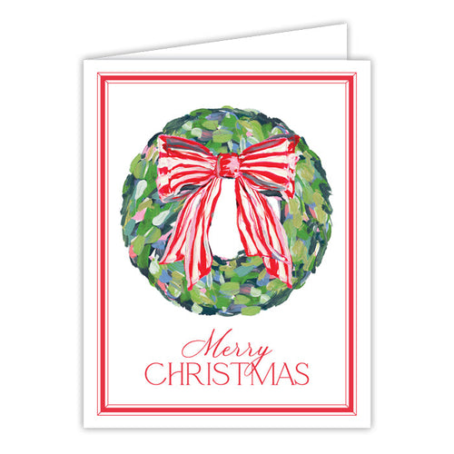 Lauren Dunn Merry Christmas Wreath with Red and White Greeting Card