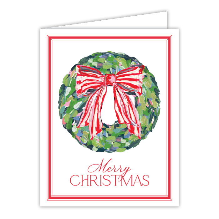 Lauren Dunn Merry Christmas Wreath with Red and White Greeting Card