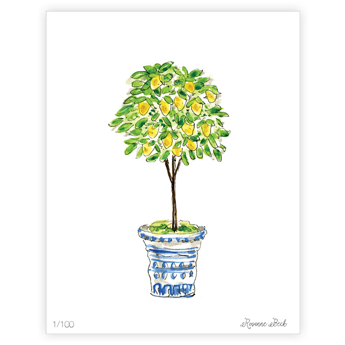 Lemon Tree Topiary Watercolor Art Print