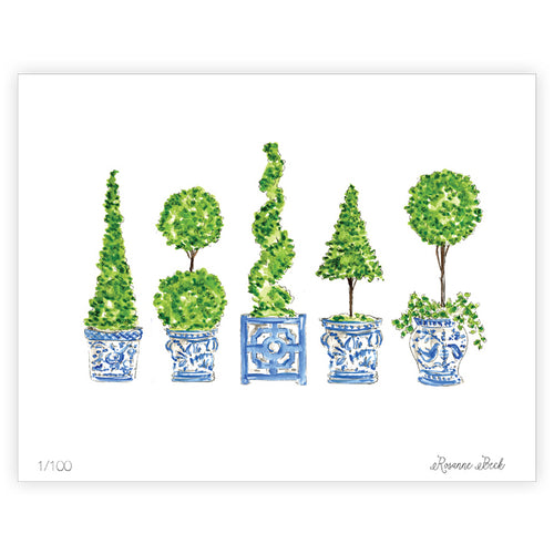 Topiary Mix Watercolor Art Print
