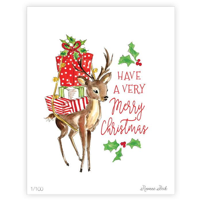 Reindeer With Presents Art Print