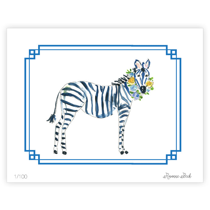 Blue Zebra Watercolor Art Print