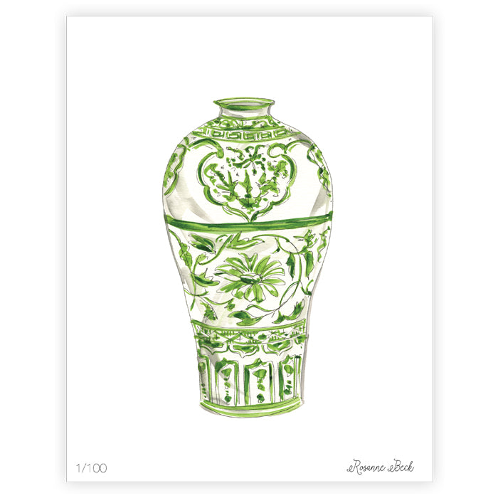 Green Tall Neck Urn Watercolor Art Print