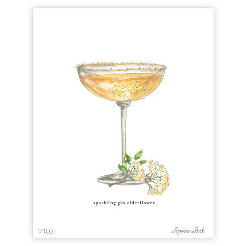 Sparkling Gin Elderflower Watercolor Art Print