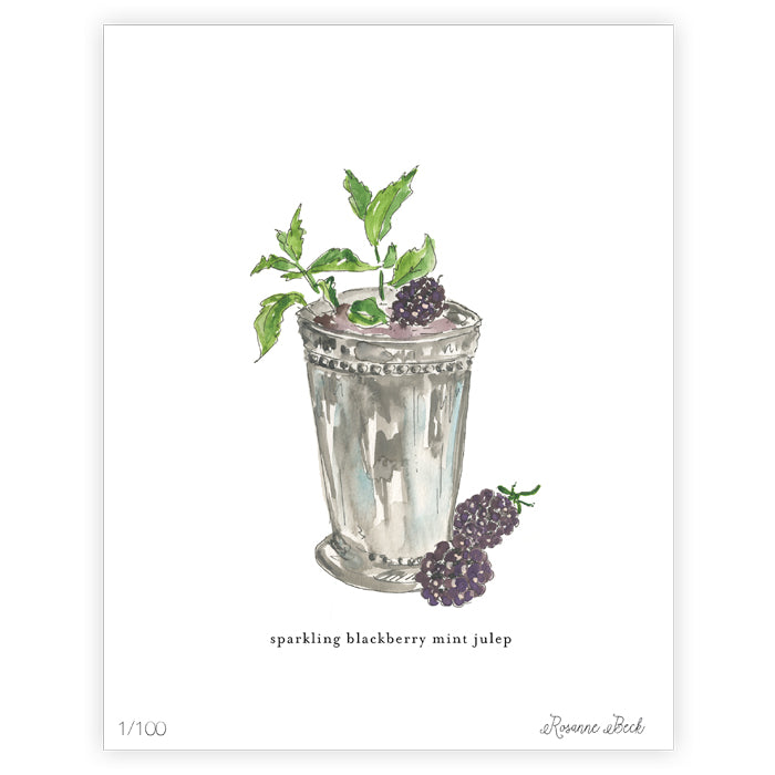 Sparkling Blackberry Mint Julep Watercolor Art Print