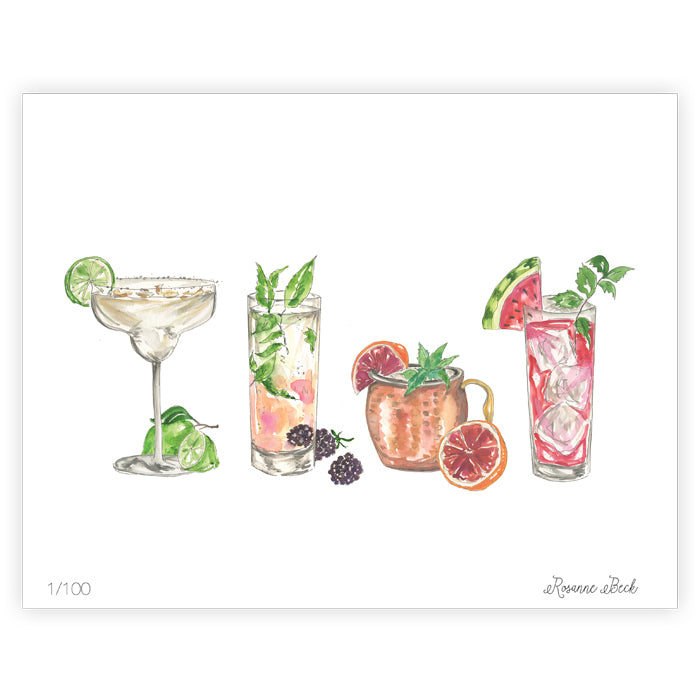 Cocktail Assortment 2 Watercolor Art Print