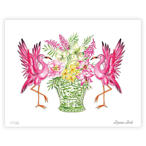 Handpainted Flamingos Art Print