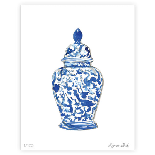 Handpainted Blue Chinoiserie Vase Art Print