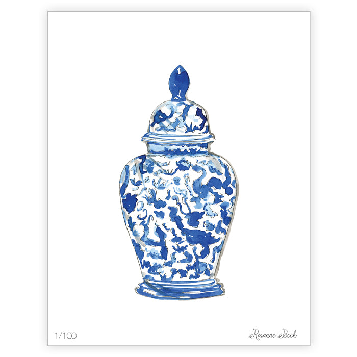 Handpainted Blue Chinoiserie Vase Art Print
