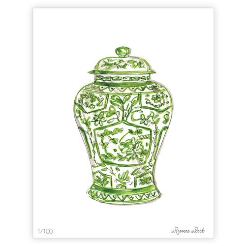 Handpainted Green Chinoiserie Vase Art Print