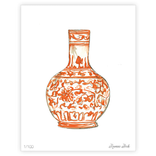 Handpainted Tangerine Chinoiserie Vase Art Print