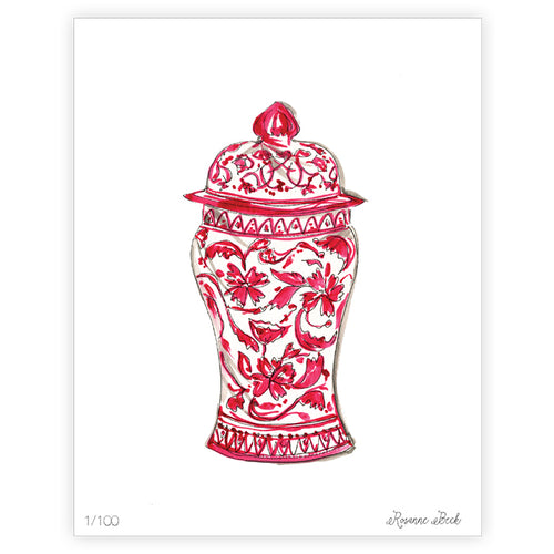Handpainted Red Chinoiserie Vase Art Print