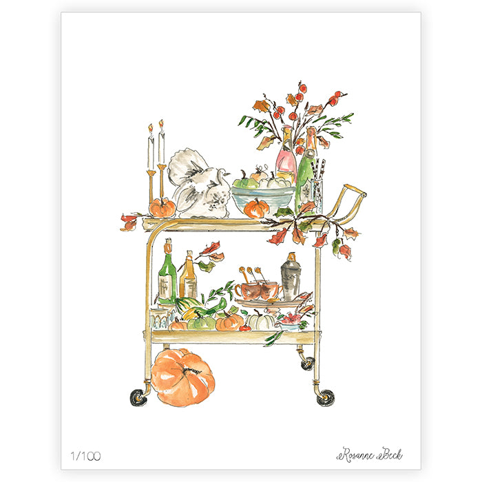 Handpainted Thanksgiving Bar Cart Art Print