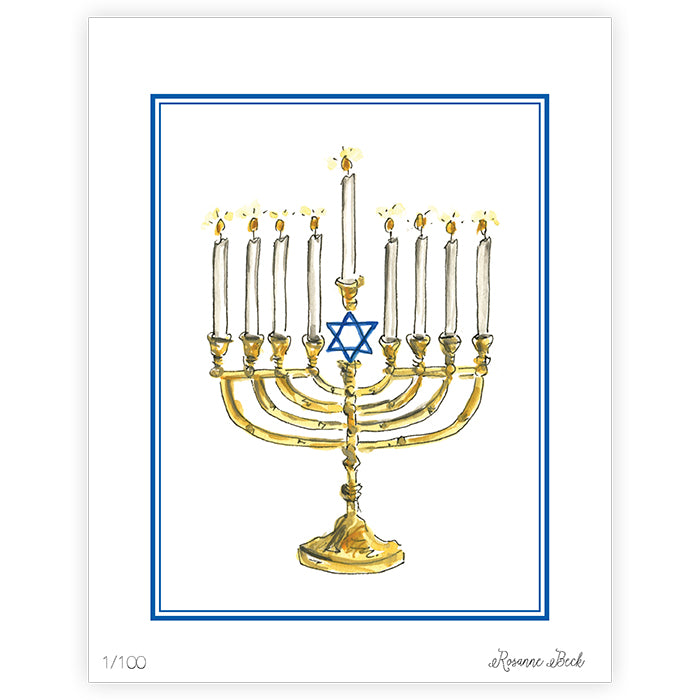 Happy Hanukkah Menorah Gold Art Print