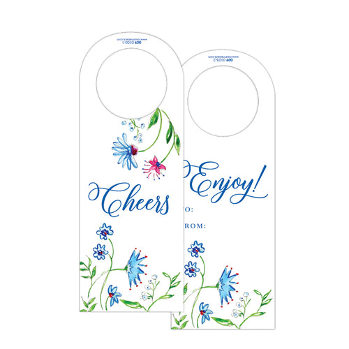 Mixed Floral Blue Wine Tag