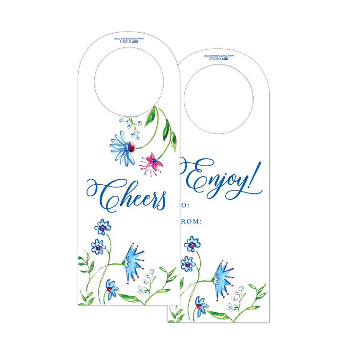 Mixed Floral Blue Wine Tag