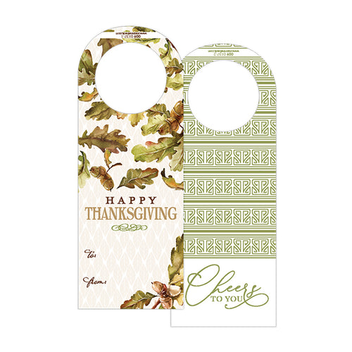 Happy Thanksgiving Acorn and Leaves Wine Tag