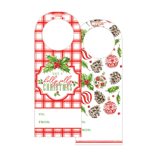 Holly Jolly Christmas Red Plaid Wine Tag