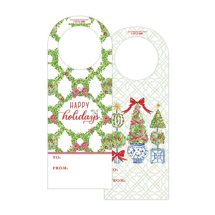 Happy Holidays  Holiday Trellis/Merry and Bright Topiaries Wine Tag