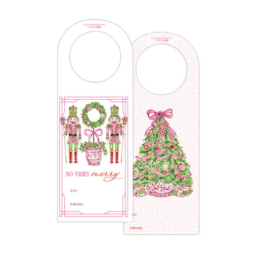 Pink Peppermint Tree & Nutcrackers Wine Tags