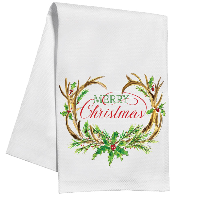 Merry Christmas Antlers Kitchen Towel