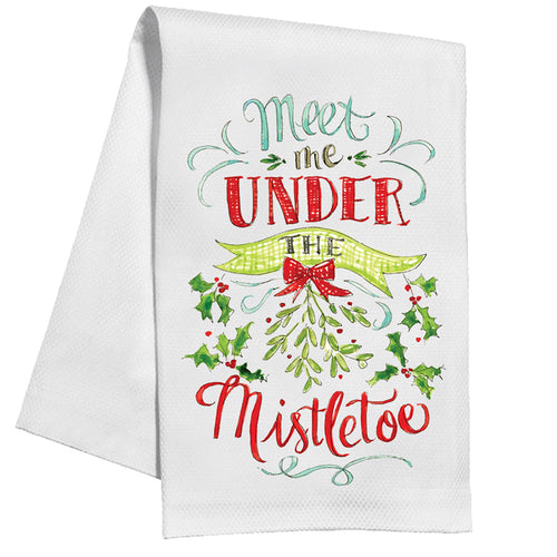 Watercolor Mistletoe Wreath Personalized Kitchen Towels