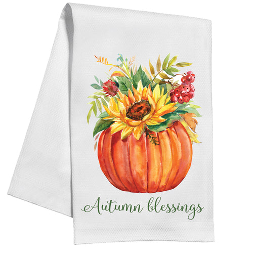 Autumn Blessings Floral Pumpkin Kitchen Towel
