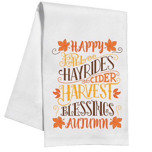 Happy Fall Hayrides Cider Harvest Blessings Autumn Kitchen Towel