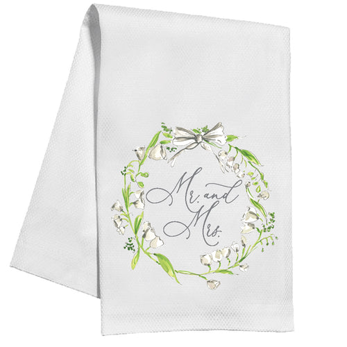 Mr and Mrs Floral Wreath and Bow Kitchen Towel