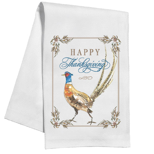Happy Thanksgiving Handpainted Pheasant Kitchen Towel