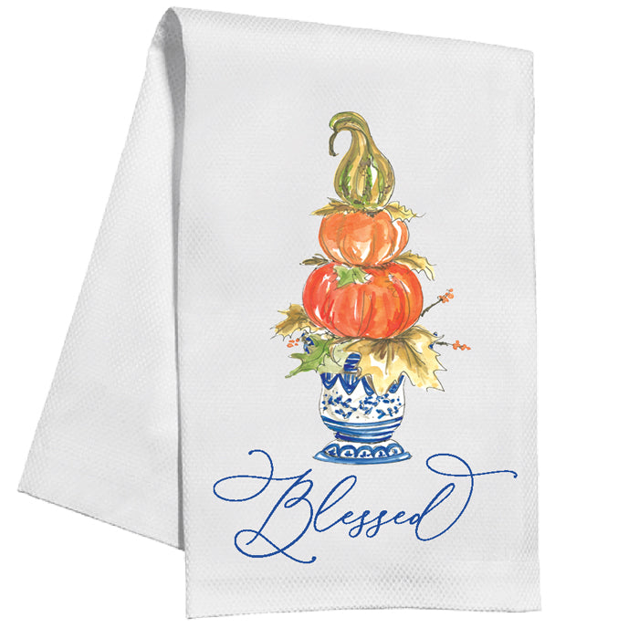 Blessed Double Pumpkin Topiary Kitchen Towel