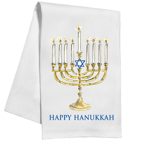 Happy Hanukkah Menorah Gold Kitchen Towel