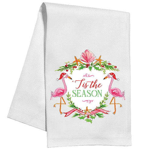 Tis The Season Flamingos Kitchen Towel