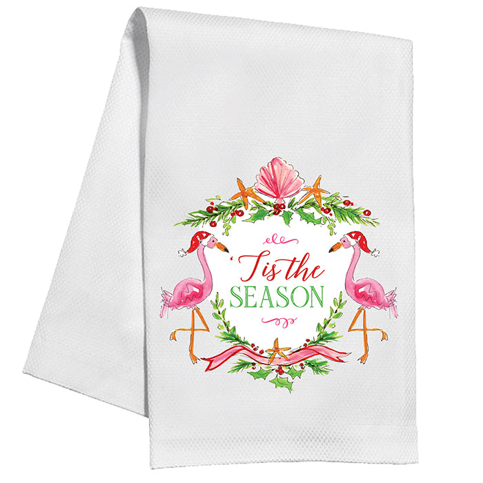 Tis The Season Flamingos Kitchen Towel