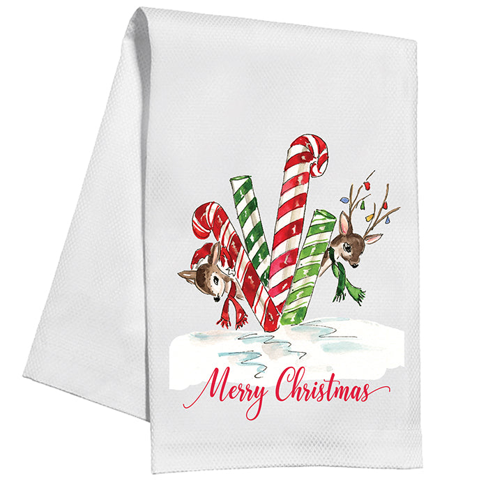 Merry Christmas Holiday Reindeer Kitchen Towel