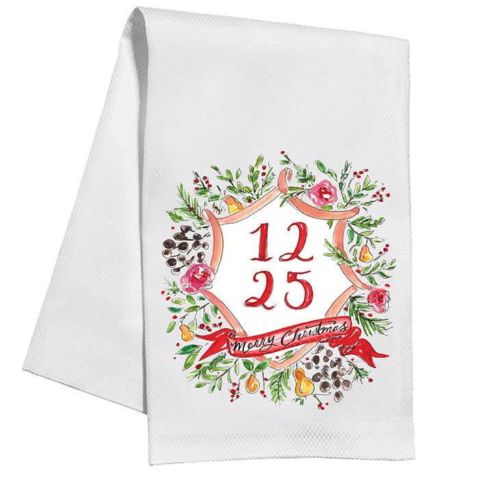 12 25 Merry Christmas Floral Icon Kitchen Towel