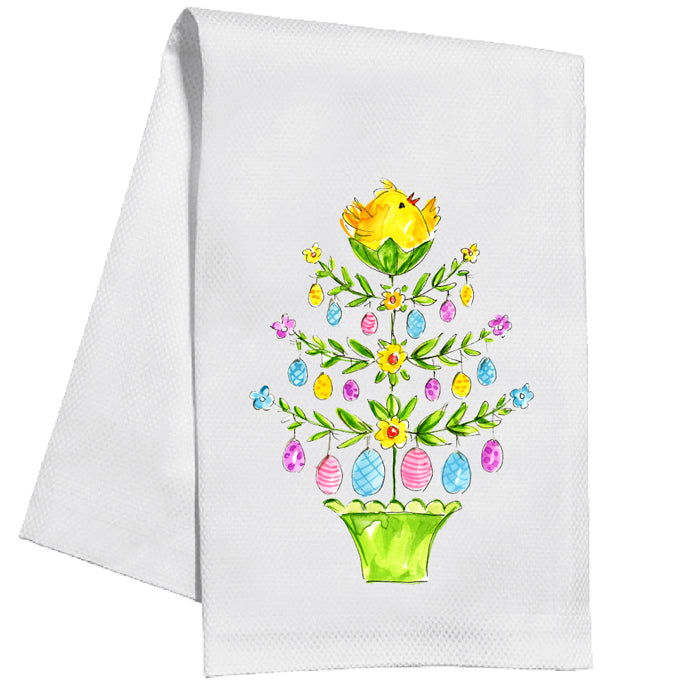 Handpainted Egg Tree with Chic Kitchen Towel