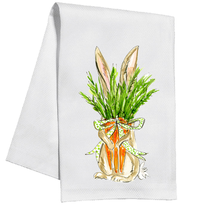 Handpainted Bunny Holding Carrots Kitchen Towel